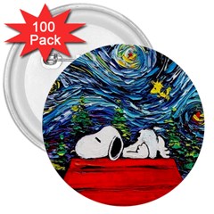 Dog Cartoon Vincent Van Gogh s Starry Night Parody 3  Buttons (100 Pack)  by Sarkoni