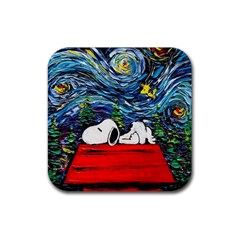 Dog Cartoon Vincent Van Gogh s Starry Night Parody Rubber Coaster (square) by Sarkoni