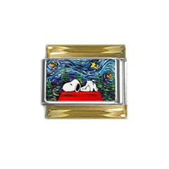 Dog Cartoon Vincent Van Gogh s Starry Night Parody Gold Trim Italian Charm (9mm) by Sarkoni