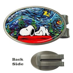 Dog Cartoon Vincent Van Gogh s Starry Night Parody Money Clips (oval)  by Sarkoni