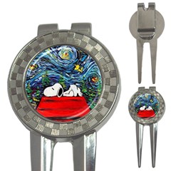 Dog Cartoon Vincent Van Gogh s Starry Night Parody 3-in-1 Golf Divots by Sarkoni