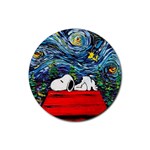 Dog Cartoon Vincent Van Gogh s Starry Night Parody Rubber Coaster (Round) Front