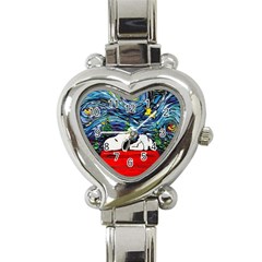 Dog Cartoon Vincent Van Gogh s Starry Night Parody Heart Italian Charm Watch by Sarkoni