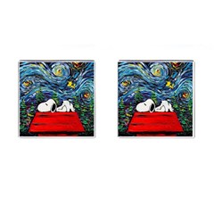 Dog Cartoon Vincent Van Gogh s Starry Night Parody Cufflinks (square) by Sarkoni