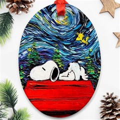 Dog Cartoon Vincent Van Gogh s Starry Night Parody Oval Ornament (two Sides) by Sarkoni