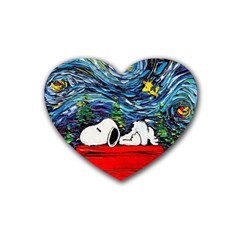 Dog Cartoon Vincent Van Gogh s Starry Night Parody Rubber Coaster (heart) by Sarkoni