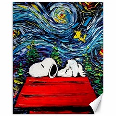 Dog Cartoon Vincent Van Gogh s Starry Night Parody Canvas 11  X 14  by Sarkoni