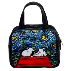 Dog Cartoon Vincent Van Gogh s Starry Night Parody Classic Handbag (two Sides) by Sarkoni