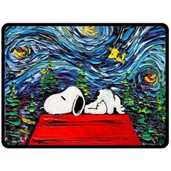 Dog Cartoon Vincent Van Gogh s Starry Night Parody Fleece Blanket (large) by Sarkoni