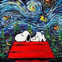 Dog Cartoon Vincent Van Gogh s Starry Night Parody Play Mat (square) by Sarkoni