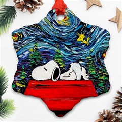 Dog Cartoon Vincent Van Gogh s Starry Night Parody Snowflake Ornament (two Sides) by Sarkoni