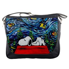 Dog Cartoon Vincent Van Gogh s Starry Night Parody Messenger Bag by Sarkoni