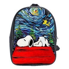 Dog Cartoon Vincent Van Gogh s Starry Night Parody School Bag (xl) by Sarkoni