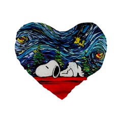 Dog Cartoon Vincent Van Gogh s Starry Night Parody Standard 16  Premium Heart Shape Cushions by Sarkoni