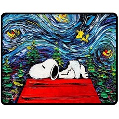 Dog Cartoon Vincent Van Gogh s Starry Night Parody Two Sides Fleece Blanket (medium) by Sarkoni