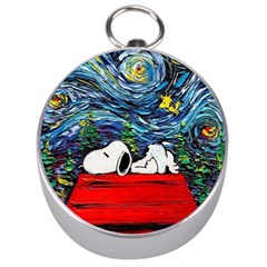 Dog Cartoon Vincent Van Gogh s Starry Night Parody Silver Compasses by Sarkoni