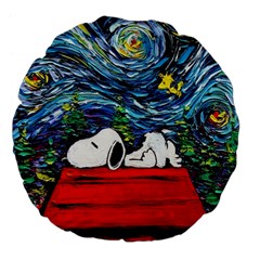 Dog Cartoon Vincent Van Gogh s Starry Night Parody Large 18  Premium Flano Round Cushions by Sarkoni