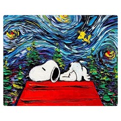 Dog Cartoon Vincent Van Gogh s Starry Night Parody Two Sides Premium Plush Fleece Blanket (medium) by Sarkoni