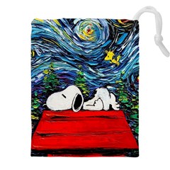 Dog Cartoon Vincent Van Gogh s Starry Night Parody Drawstring Pouch (5xl) by Sarkoni