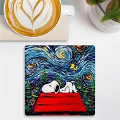 Dog Cartoon Vincent Van Gogh s Starry Night Parody Uv Print Square Tile Coaster  by Sarkoni