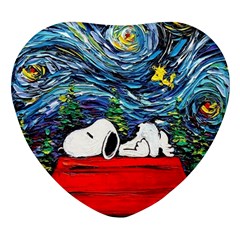 Dog Cartoon Vincent Van Gogh s Starry Night Parody Heart Glass Fridge Magnet (4 Pack)