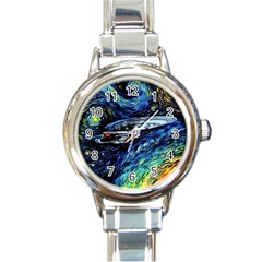 Spaceship Galaxy Parody Art Starry Night Round Italian Charm Watch by Sarkoni