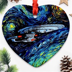 Spaceship Galaxy Parody Art Starry Night Ornament (heart)