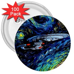 Spaceship Galaxy Parody Art Starry Night 3  Buttons (100 Pack)  by Sarkoni