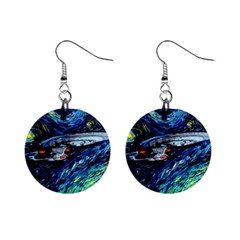 Spaceship Galaxy Parody Art Starry Night Mini Button Earrings by Sarkoni