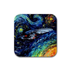 Spaceship Galaxy Parody Art Starry Night Rubber Square Coaster (4 Pack) by Sarkoni