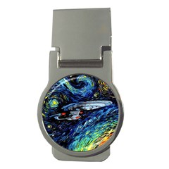 Spaceship Galaxy Parody Art Starry Night Money Clips (round)  by Sarkoni