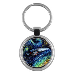 Spaceship Galaxy Parody Art Starry Night Key Chain (round) by Sarkoni