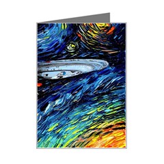 Spaceship Galaxy Parody Art Starry Night Mini Greeting Card