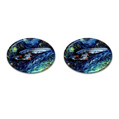 Spaceship Galaxy Parody Art Starry Night Cufflinks (oval) by Sarkoni