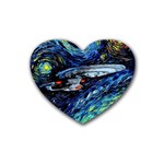 Spaceship Galaxy Parody Art Starry Night Rubber Heart Coaster (4 pack) Front