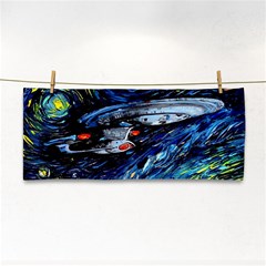 Spaceship Galaxy Parody Art Starry Night Hand Towel by Sarkoni