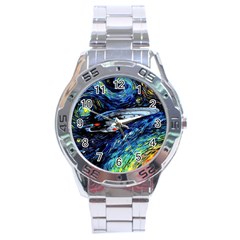 Spaceship Galaxy Parody Art Starry Night Stainless Steel Analogue Watch by Sarkoni