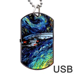 Spaceship Galaxy Parody Art Starry Night Dog Tag Usb Flash (one Side) by Sarkoni