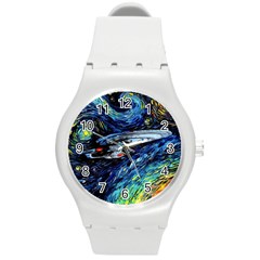 Spaceship Galaxy Parody Art Starry Night Round Plastic Sport Watch (m) by Sarkoni