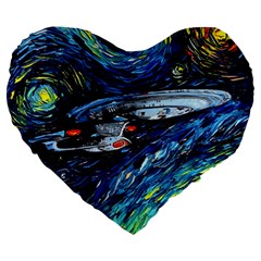 Spaceship Galaxy Parody Art Starry Night Large 19  Premium Heart Shape Cushions by Sarkoni