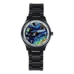 Spaceship Galaxy Parody Art Starry Night Stainless Steel Round Watch by Sarkoni