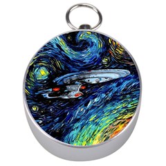 Spaceship Galaxy Parody Art Starry Night Silver Compasses by Sarkoni