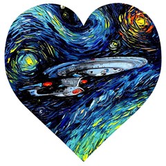 Spaceship Galaxy Parody Art Starry Night Wooden Puzzle Heart by Sarkoni