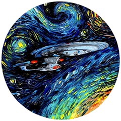 Spaceship Galaxy Parody Art Starry Night Wooden Puzzle Round by Sarkoni