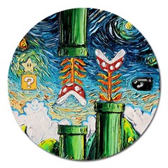 Game Starry Night Doctor Who Van Gogh Parody Magnet 5  (round) by Sarkoni