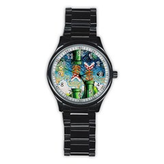 Game Starry Night Doctor Who Van Gogh Parody Stainless Steel Round Watch by Sarkoni