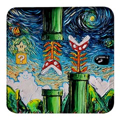 Game Starry Night Doctor Who Van Gogh Parody Square Glass Fridge Magnet (4 Pack) by Sarkoni