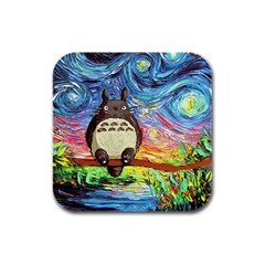 Cartoon Starry Night Art Van Gogh Parody Rubber Square Coaster (4 Pack) by Sarkoni