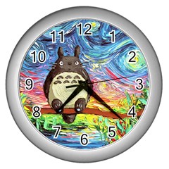 Cartoon Starry Night Art Van Gogh Parody Wall Clock (silver) by Sarkoni