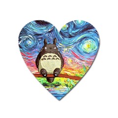 Cartoon Starry Night Art Van Gogh Parody Heart Magnet by Sarkoni